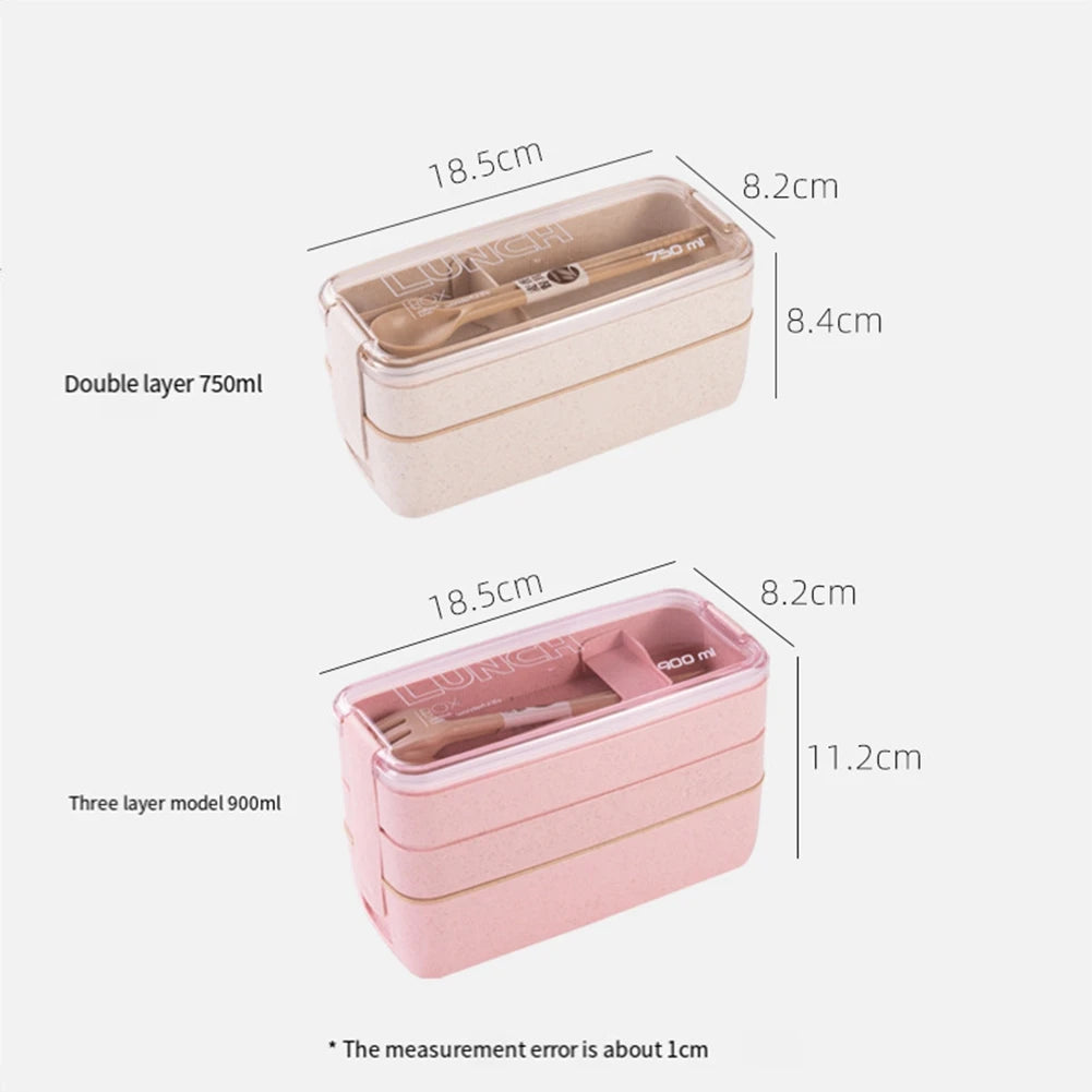 Y51A-Portable Bento Box, 3-Layers Lunch Box, 900ML Wheat Straw Dinnerware Food Storage Container Green Durable 11.2 X 8.2 X 18.5