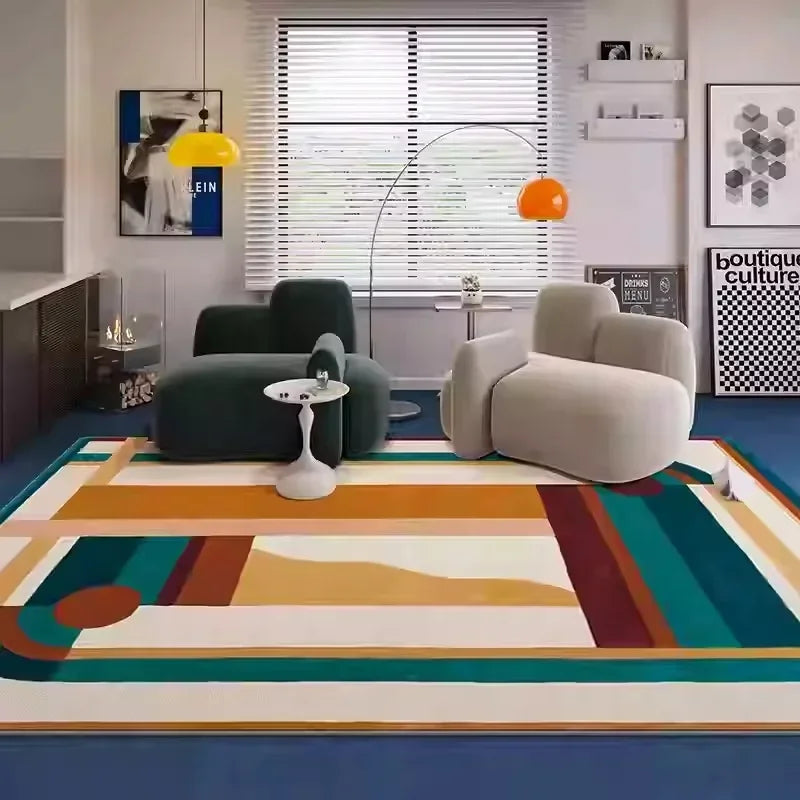 VIKAMA Colorful Living Room Carpet Light Luxury High-end Bedroom Bedside Rug Large Area Retro Art Sofa Coffee Table Floor Mat