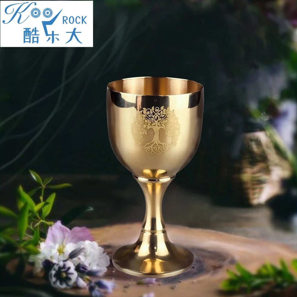 Wicca Copper Chalice - Life Tree Water Blessing Ritual w/ Pentagram & Tarot Details - Handcrafted Jewish New Year Wine Goblet
