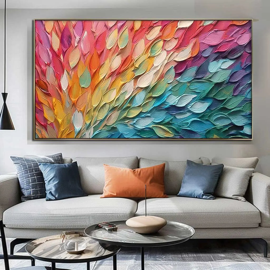 100% Hand Painted Thick Textured Knife Painted Colorful Feathers Wall Art Abstract Oil Painting on Canvas For Home Decoration