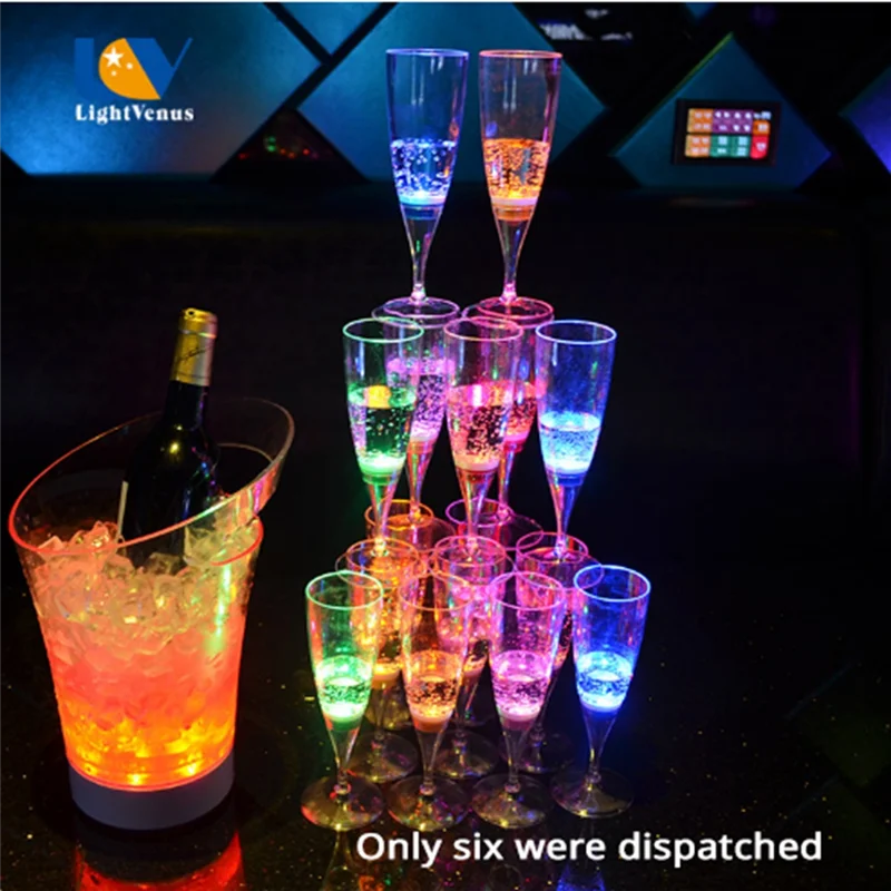 Luminous Bar Cup KTV Luminous Cocktail Glass 6Pcs Luminous Cups Food Grade Plastic Wine Glass LED Light Glasses Battery-AS97
