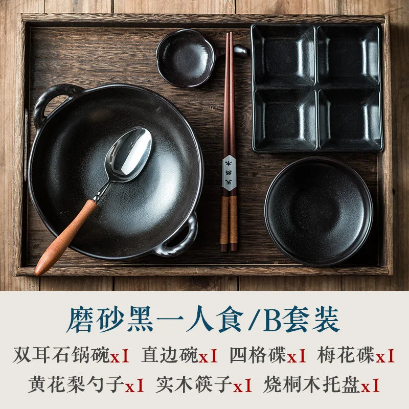 Elegant One-Person Dining Set, Japanese-Inspired Ritual Plate, Perfect Breakfast Tray for Airbnb or Stylish Mornings