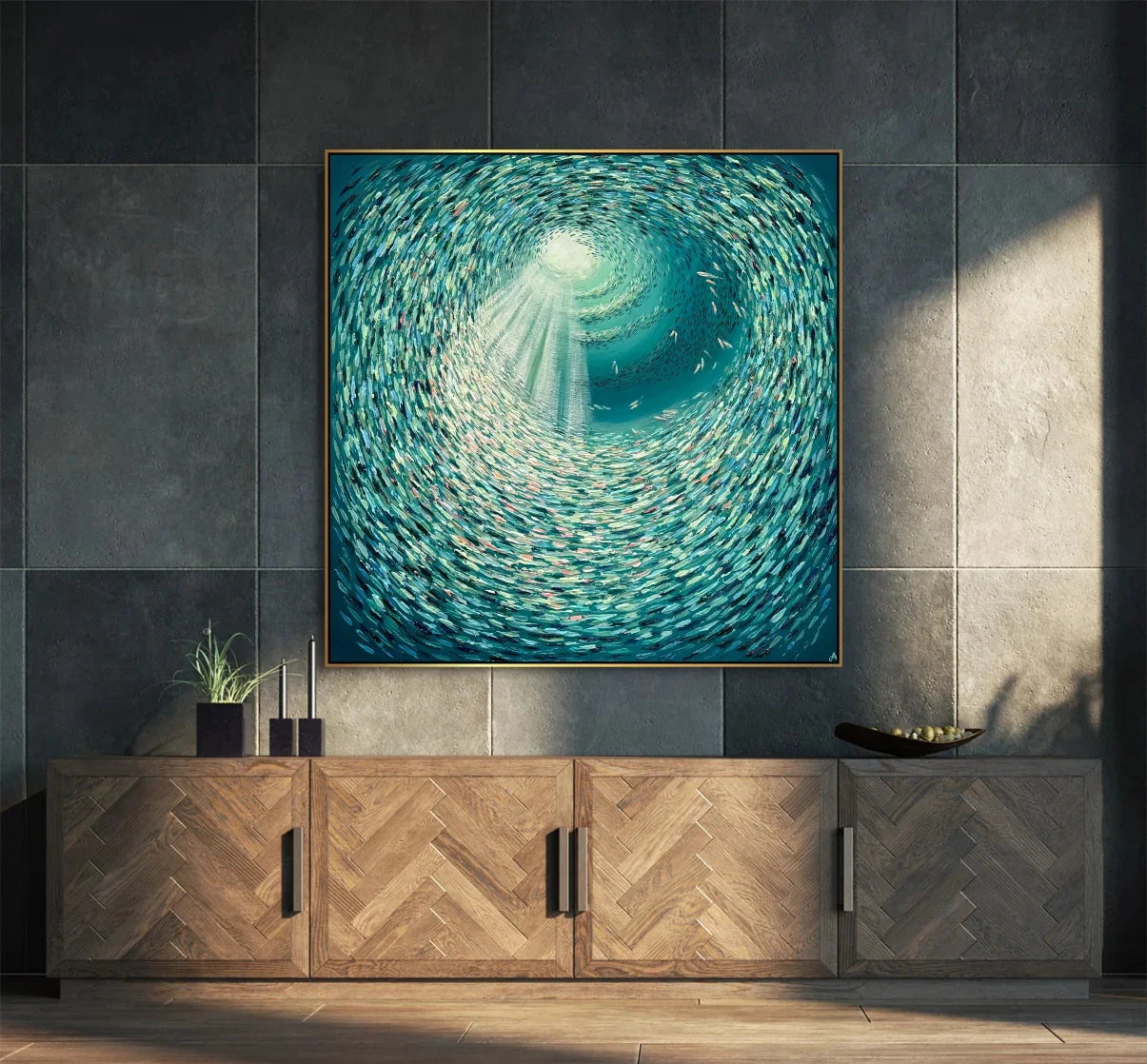 Thick Textured Knife Painted Fish Vortex Painting Pic 100% Handmade Abstract Oil Painting Canvas Wall Art For Home Decoration