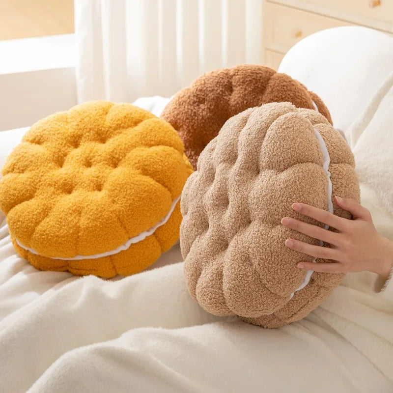 Lamb Wool Biscuit Cushion Cute Cartoon Plush Bolster with Round Sandwich Cookies Home Office Sofa Chair Decorative Pillow