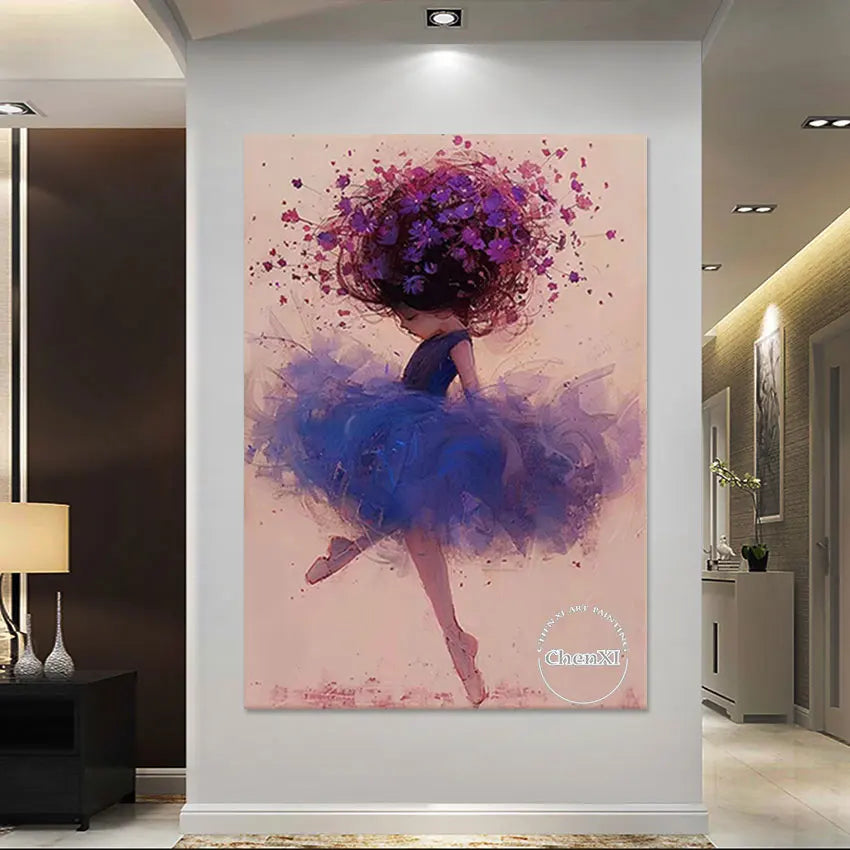 Cartoon Canvas Wall Picture Girl Dancing Ballet Hand-painted Oil Painting Modern Murals Art Set For Bedroom Decor Kids Gift