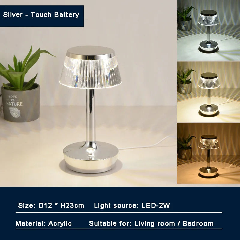 Fantastic Home Decorative Hotel Office Bedroom USB Cable Switch Crystal Lamp rechargeable table lamp For Bar Coffee Store