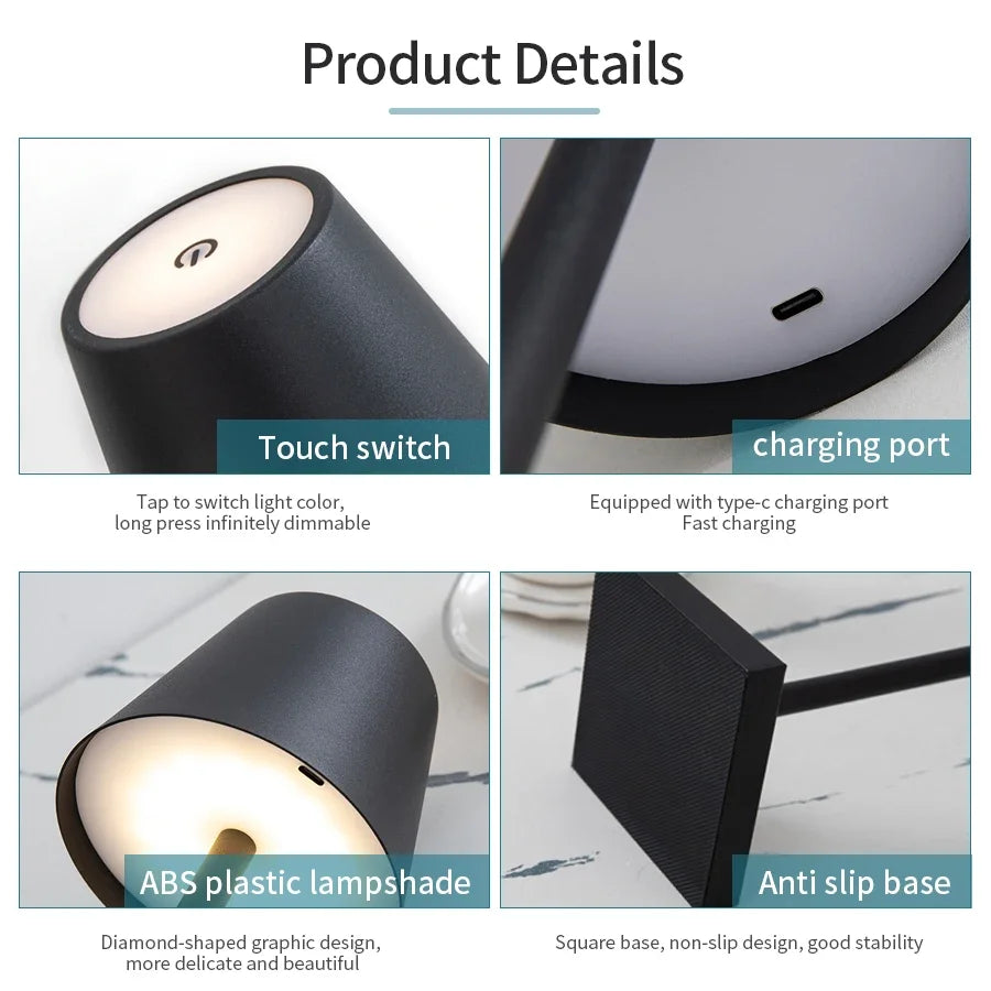 LED Desk Lamp Rechargeable Table Lamp 3 Levels Dimmable Bar Restaurant Ambiance Wireless Touch Lamps Waterproof Led Lights