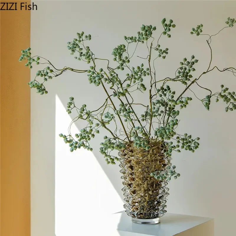 Creative Transparent Wrinkle Glass Vase Desk Decoration Flower Arrangement Hydroponics Flower Pots Floral Vases Modern Decor