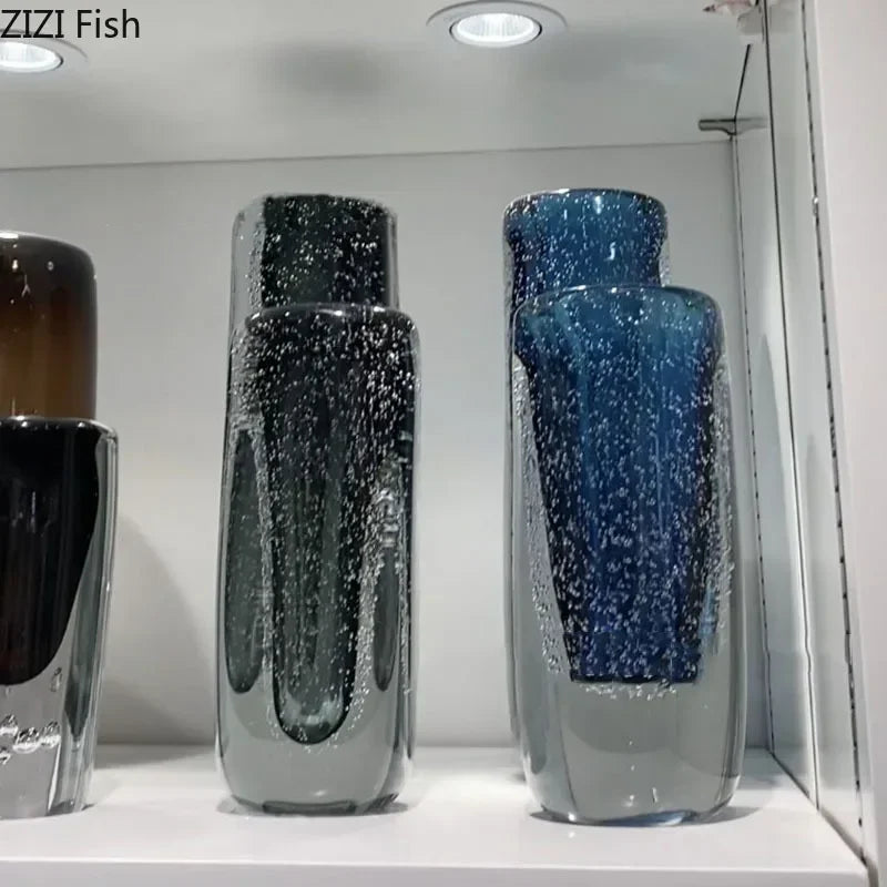 Deep Sea Blue Bubble Glass Vase Hydroponics Flower Pots Desk Decoration Flower Arrangement Floral Vases Modern Home Decor