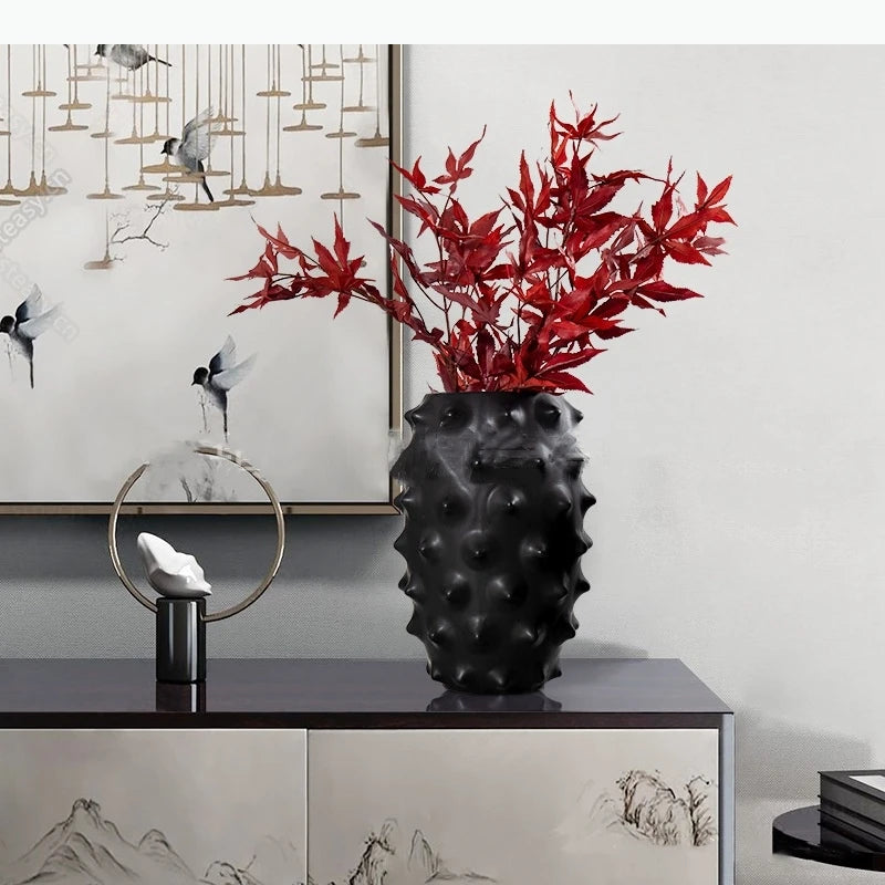 Abstract Black Ceramic Vase Sea Cucumber Pineapple Irregular Flower Vase Ceramic Crafts Home Decoration Accessories