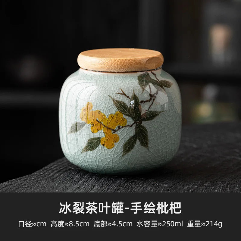 European Ceramic Storage Jar with Cover Hand Painted Flowers for Decoration Tabletop Sealed Tea Canister Kitchen Grain Dispenser