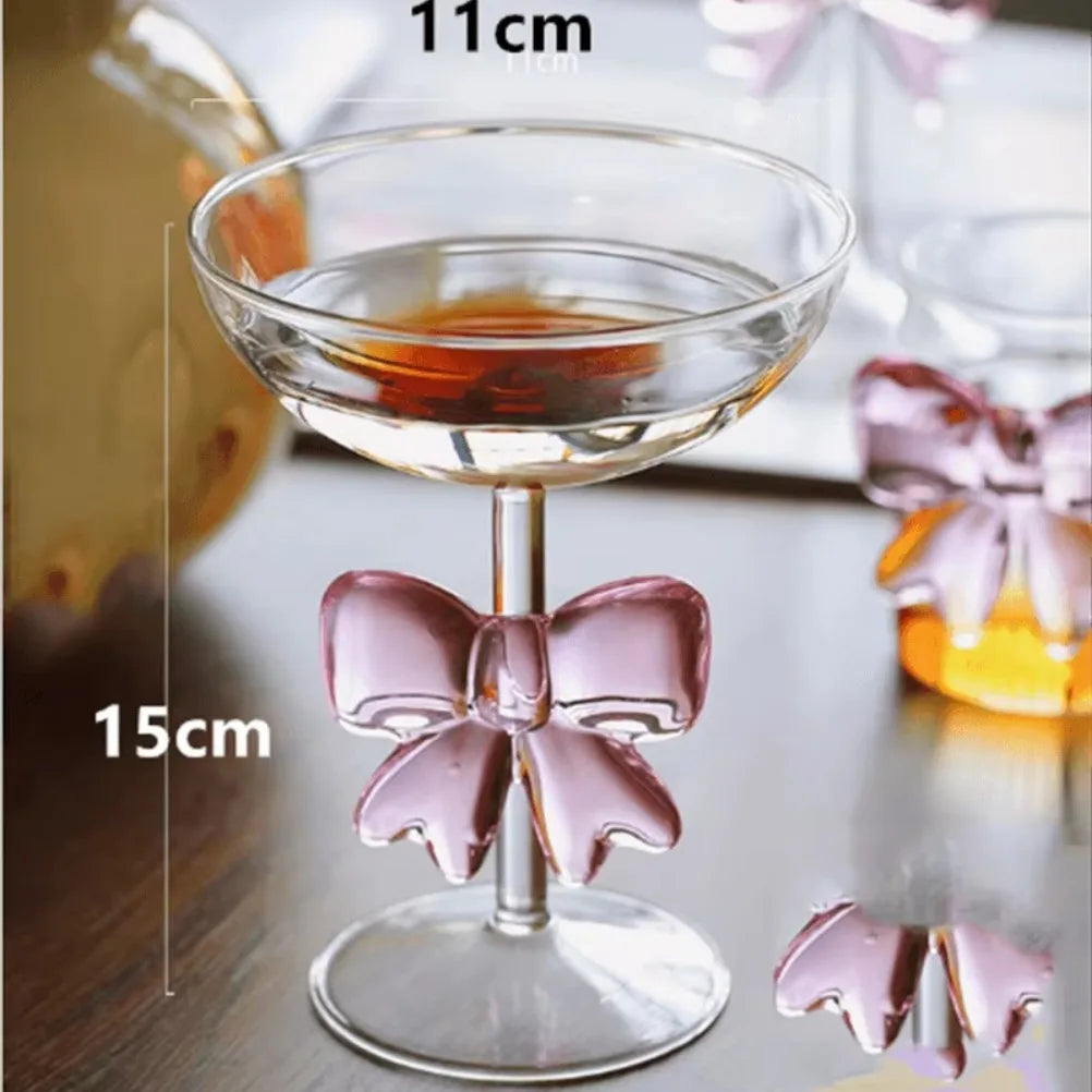 Pink Bow Glass Decor Glass Cup Goblet Bow Handle Glasses Heat-resistant High Borosilicate Dessert Ice Cream Bowl Festival Gifts