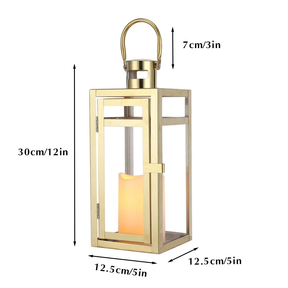 Stainless Steel Candle Holder Lanterns Rose Gold Hanging Lantern Candlestick Light for Indoor Outdoor Weddings Party Home Decor