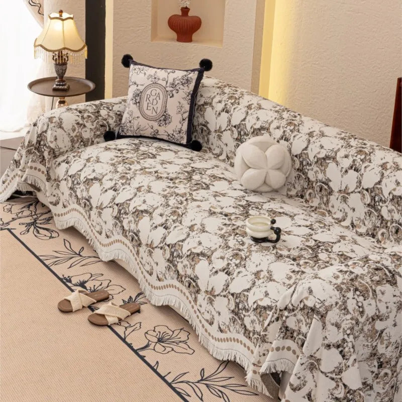 housses de canapé Sofa Covers Chenille Arc Edge Tassels Lace Sofa Mats Throw Blankets All-season Flower Camping Picnic Blanket