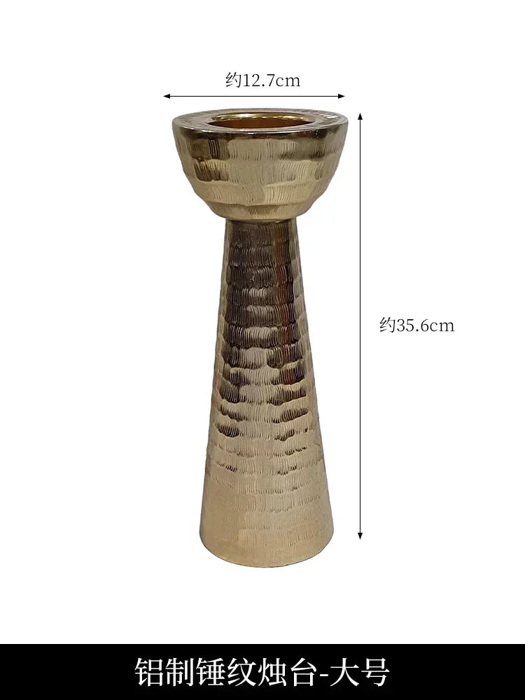 Gold candle holder aluminum hammered pattern decorative bowl round vase vintage home décor living room dining home flower vessel