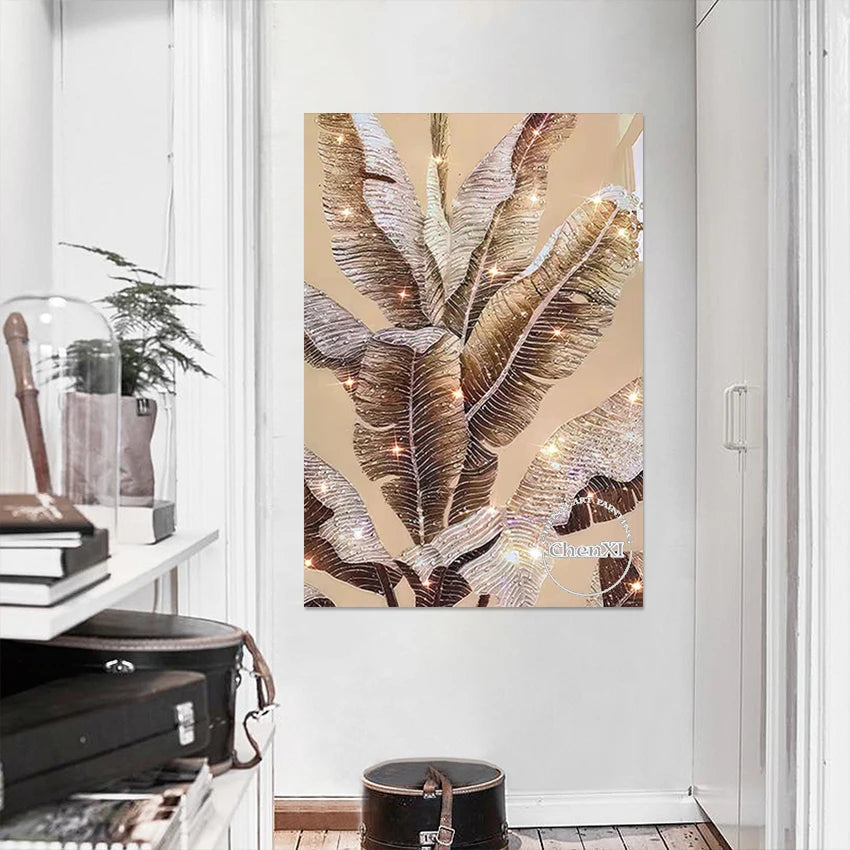 Abstract Leaf Art Wall Frameless Canvas Handmade Artwork 3d Plant Scenery Picture Modern Decorative Paintings Suitable For Rooms