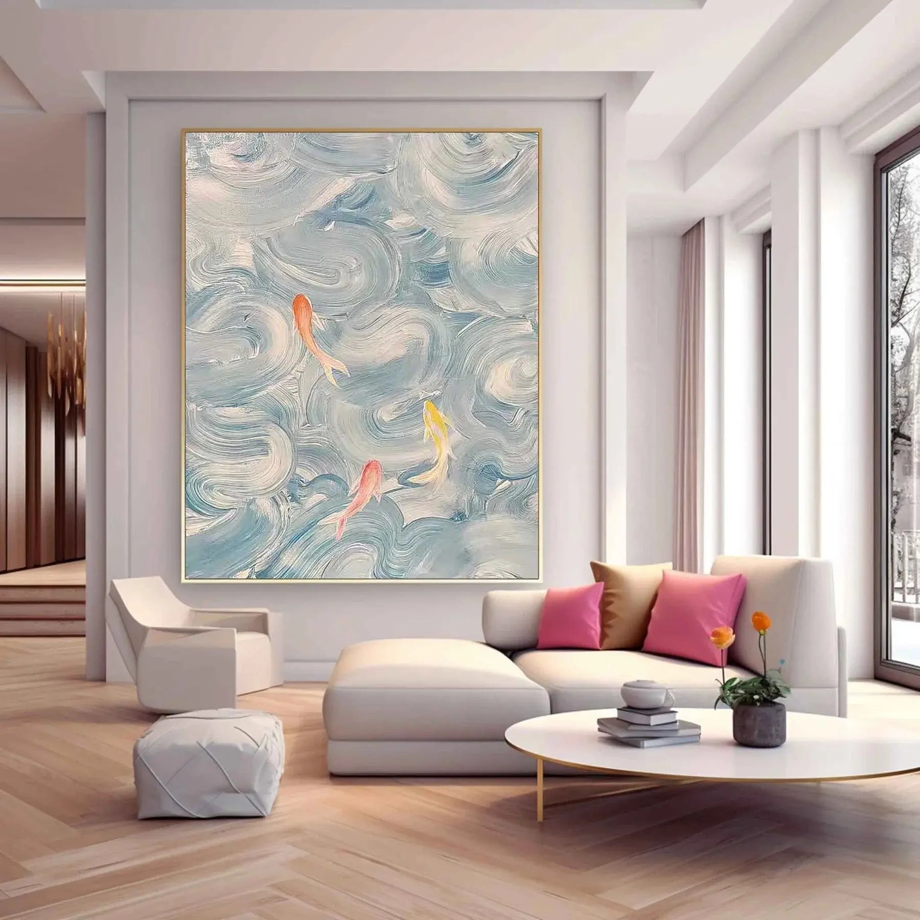 Chinese Fish Picture 100% Hand Painted Modern Abstract Oil Painting On Canvas Wall Art  For Living Room Home Decoration No Frame