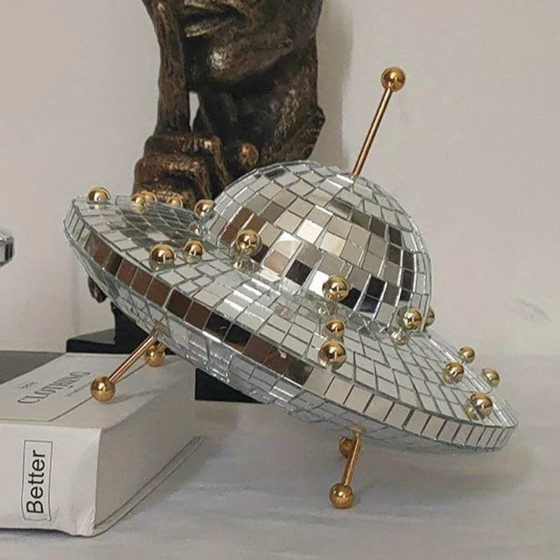 Disco Ball UFO Ornaments Miniature Creative Sculptures Elegant Retro Ornaments Aesthetic Table Accessories Home Decorations