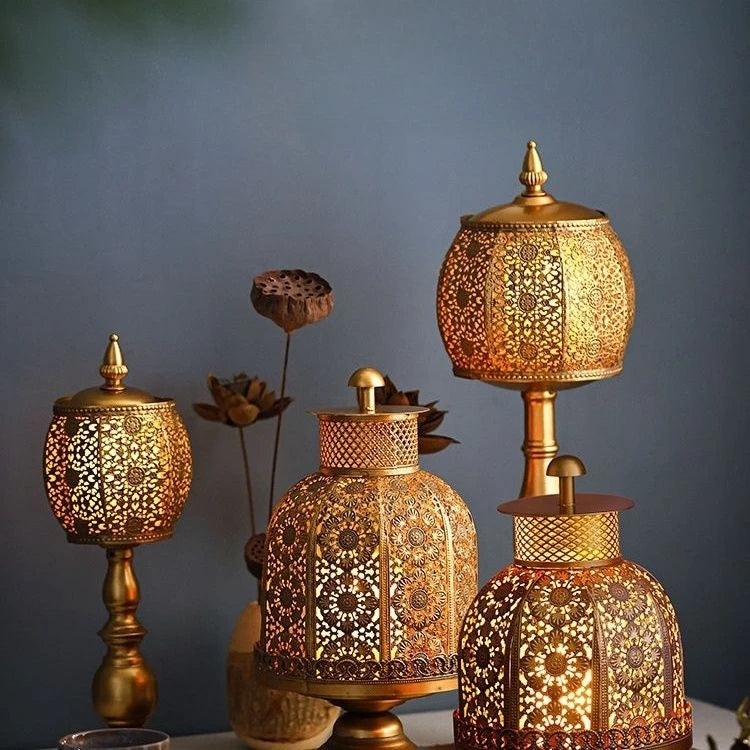 Vintage iron candlestick decoration table wind lamp electronic candle holder Thai style spa decoration home