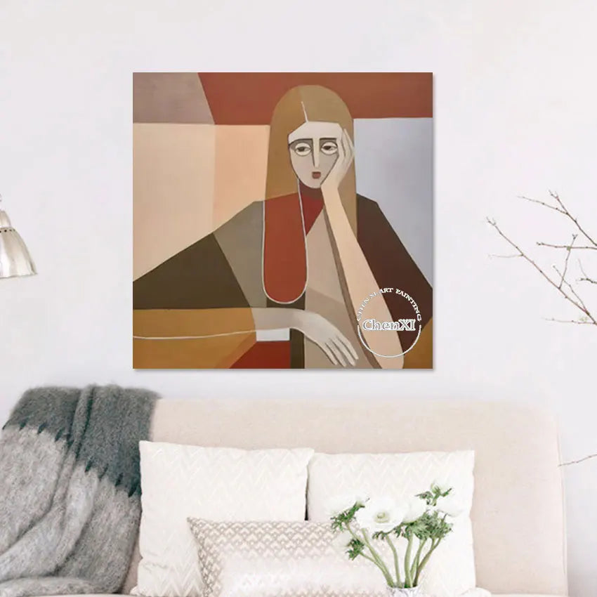 Hotel Decor Luxury Canvas Wall Poster, Classical Vintage Lady Portrait Picture Oil Painting, Pure Handmade Abstract Portrait Art