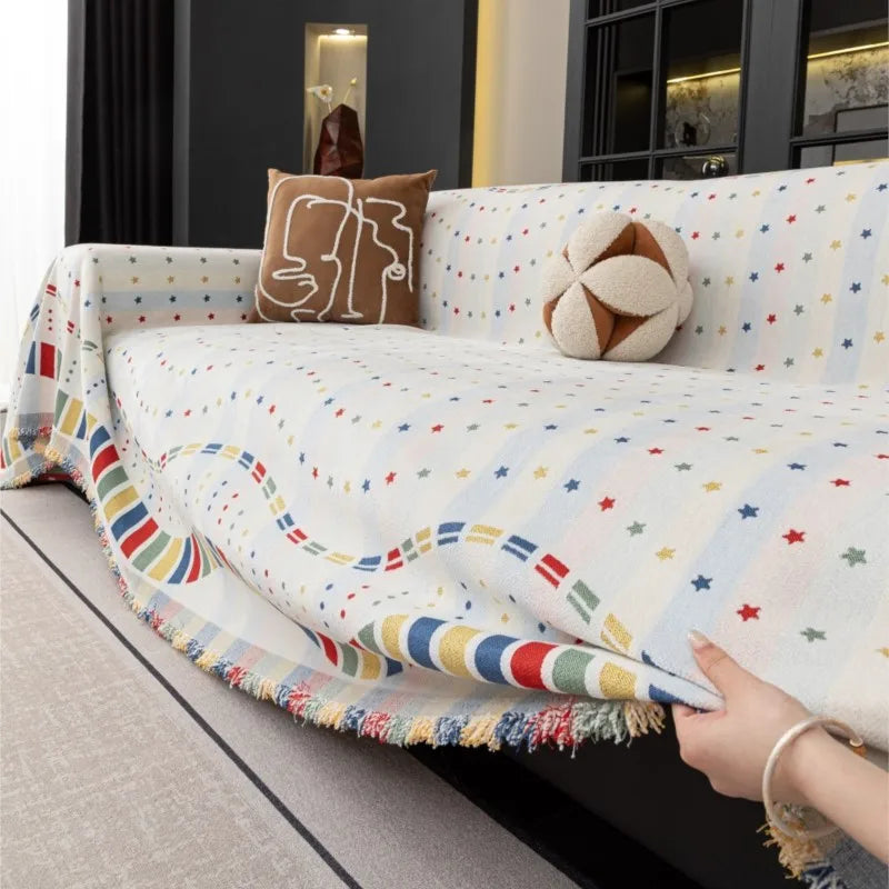 2025 Vintage Luxury Star Chenille Sofa Cover Full Coverage Non-Slip Couch Slipcover All-Season Universal Fit for Leather Sofas