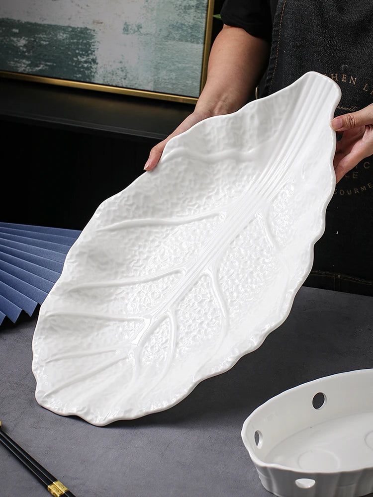 Large Irregular Fish Plate Household Cauldron Bowl Heating and Insulation Plate Ceramic Hotel Tableware Soup Plate