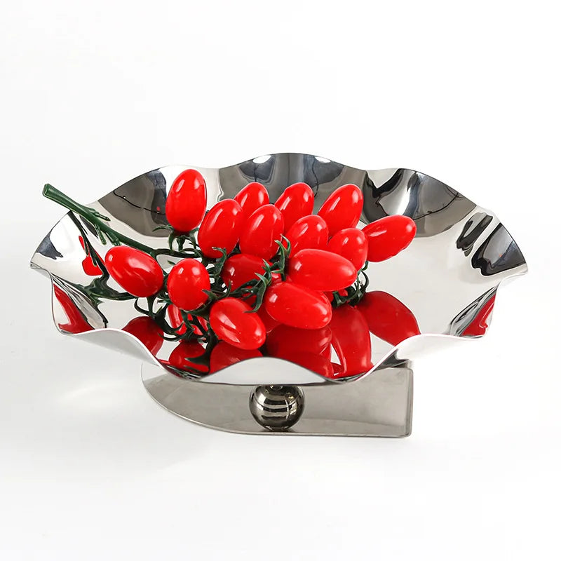 Luxury Mirror Stainless Steel Storage Tray, Circular Fruit Tray, Irregular Wrinkled Art Decoration Tray, Scandinavian Style