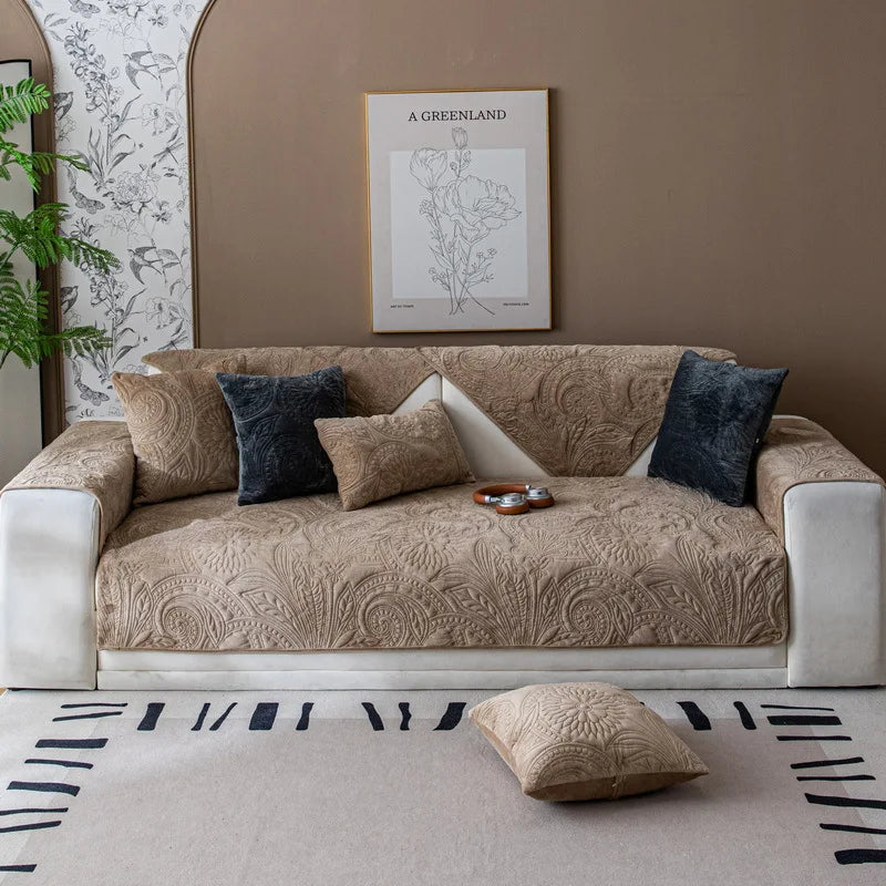 EIFLOY Nordic Retro Velvet Couch Cover for Sofa, 1, 2, 3, 4 Seater, Soft Plush Armchair Recliner Cover, Non Slip, Anti-scratch