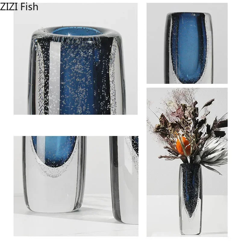 Deep Sea Blue Bubble Glass Vase Hydroponics Flower Pots Desk Decoration Flower Arrangement Floral Vases Modern Home Decor