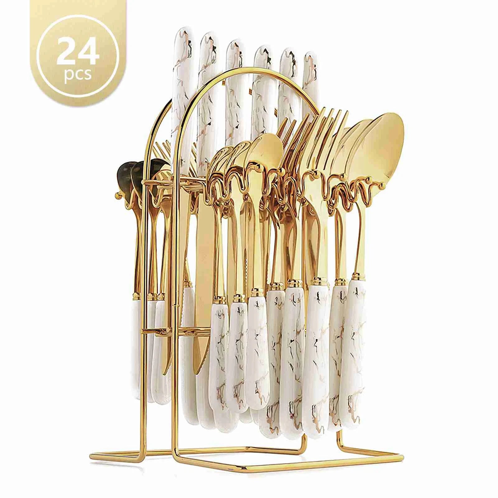 Flatware Set Gold Cutlery Set Stainless Steel Tableware Set Gold White Mirror Polished Cutlery Set for Home Restaurant