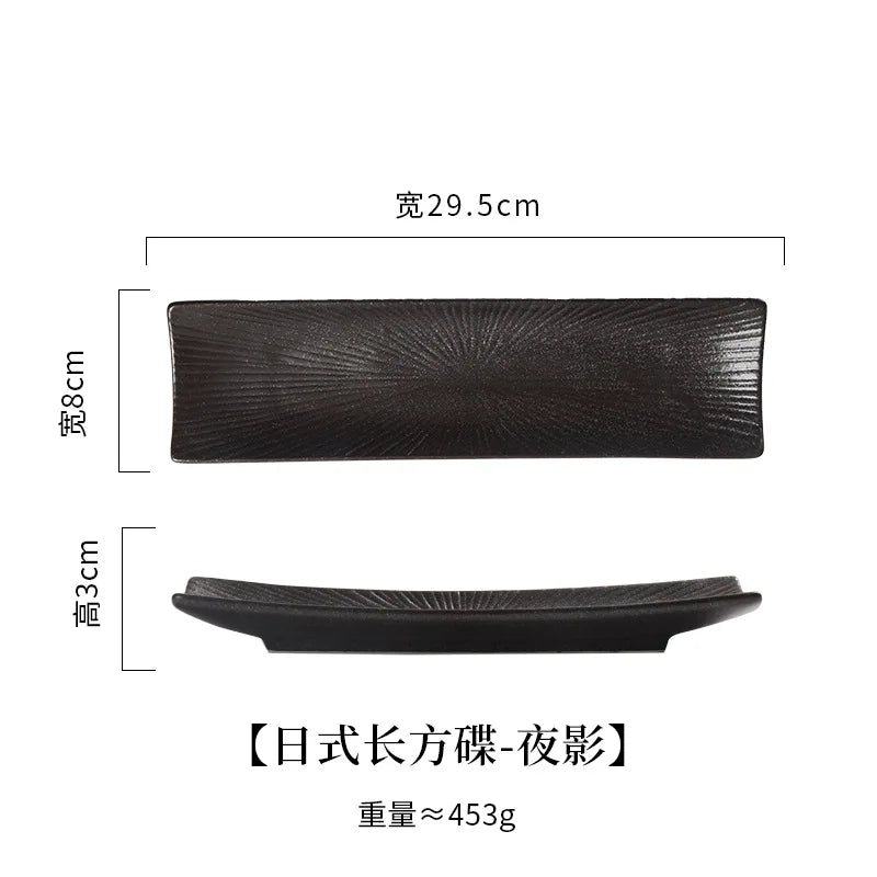 border sushi  Japanese ceramic tableware, Western cuisine ,creative autumn knife fish  boat shaped vegetable  rectangular plates