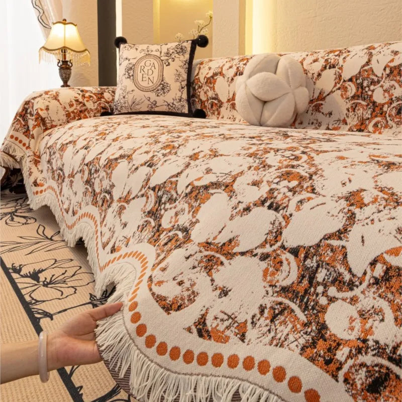 housses de canapé Sofa Covers Chenille Arc Edge Tassels Lace Sofa Mats Throw Blankets All-season Flower Camping Picnic Blanket