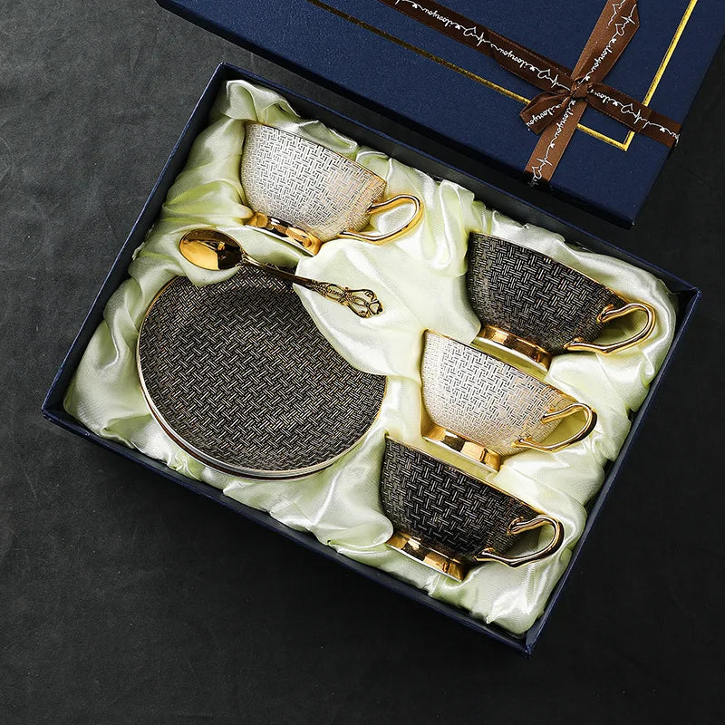 Exquisite and Luxurious European Style Bone China Coffee Cup and Plate Set, Fashionable and High-end Gift Set