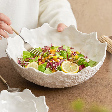 White Ceramic Tableware Fruit Salad Bowl Home-used High-quality Hotel Restaurant Creative Irregular Plate Sashimi Bowl