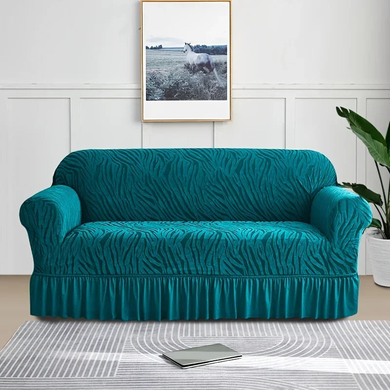 1 Piece Set Sea Wave Skirt Stretch Sofa Cover Non-slip Full Cover Dust Cover Bedroom Living Room Home Decoration 2/3/4 People