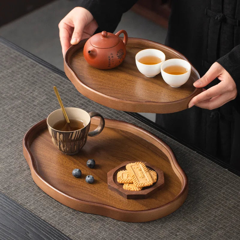 Wooden Decorative Serving Tray for Coffee Table and Home Decor Fruit Platter Decor Trays Serving Ware Food Dish Serving Platters
