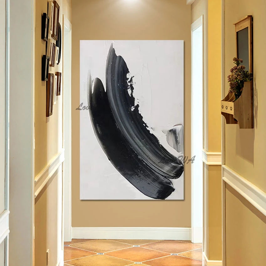 Modern White Black Art Textured Hand Drawing Wall Poster Frameless Canvas Abstract Paintings Wholesale Of 3D Picture Decor