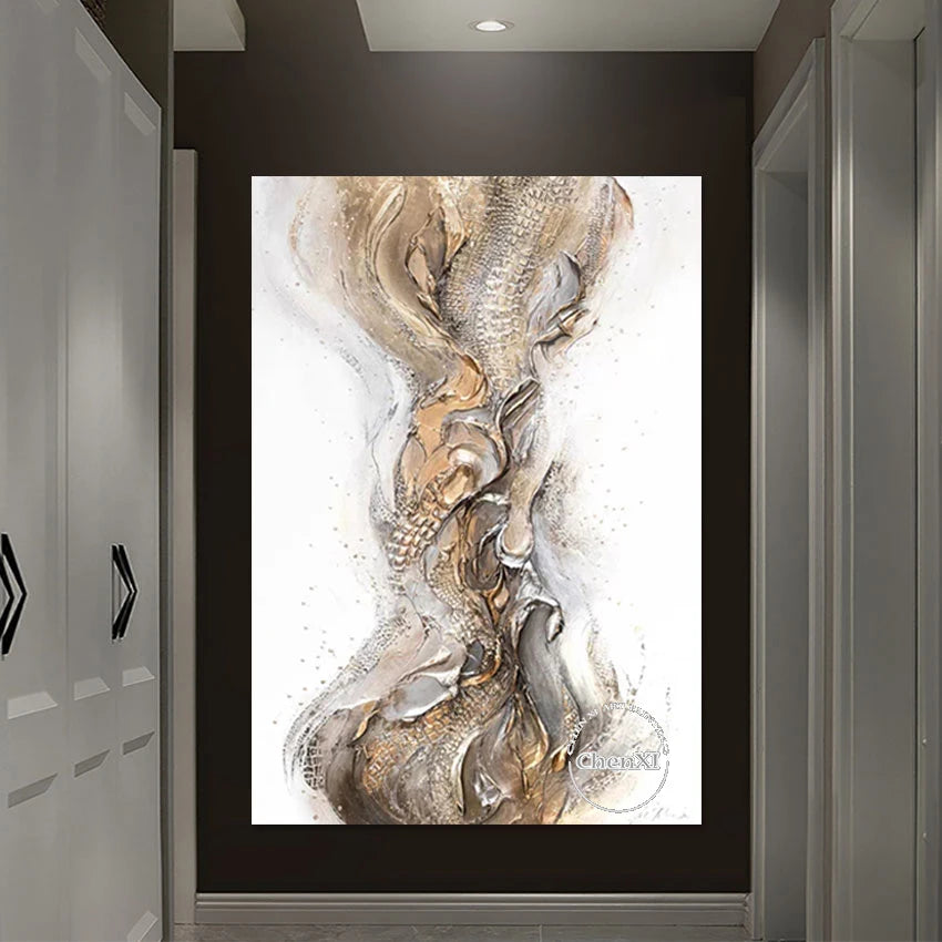 Gold Abstract Luxury Canvas Poster Art, Handmade Unframed Oil Painting, Wall Artwork on Canvas, Big Size Panel