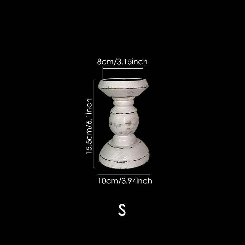 1Piece Wood Candlestick Tabletop Retro White Candle Holder Home Decoration Wooden Candles Rack Nostalgic Photography