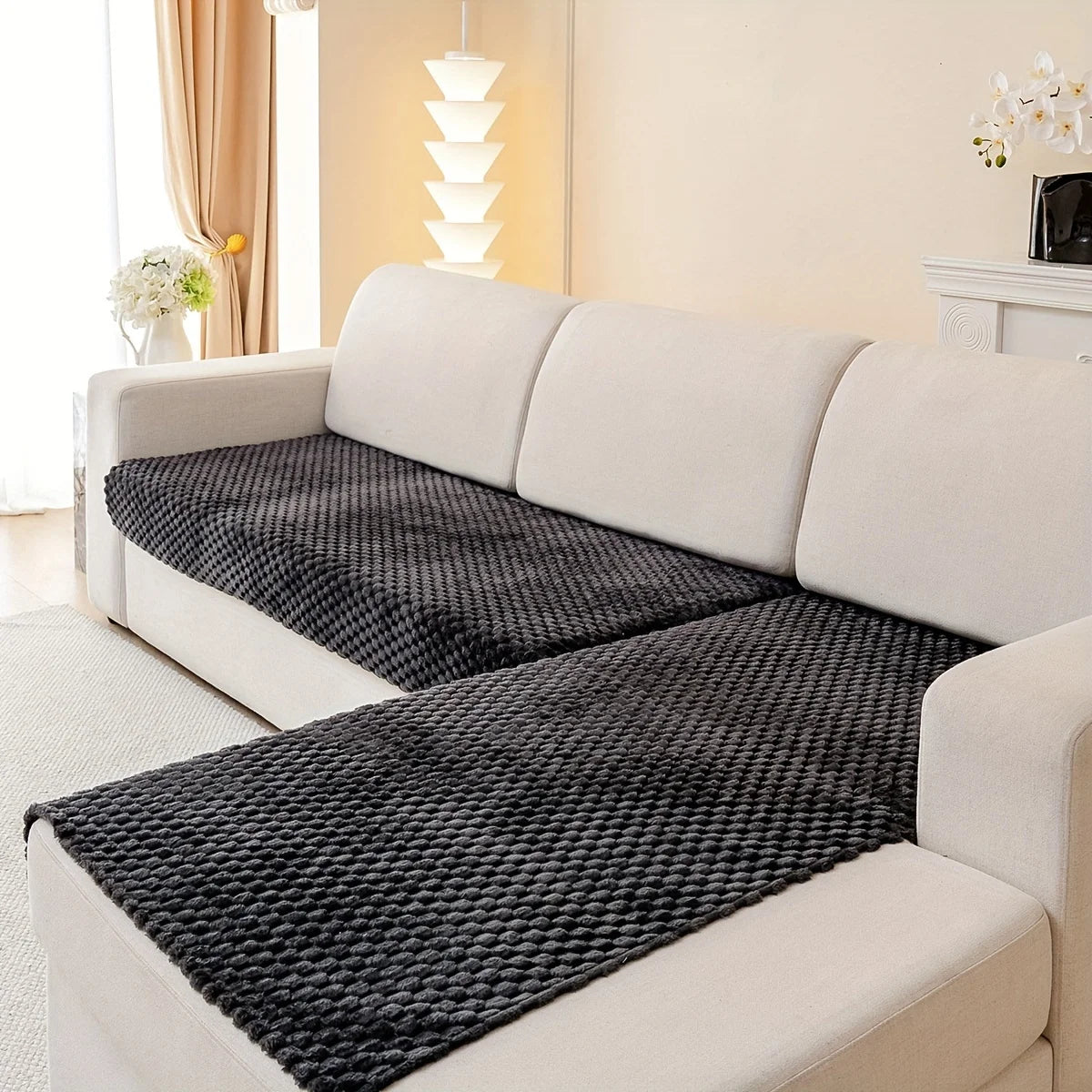 2pcs/Set Honeycomb Jacquard Plush Sofa Covers for Living Room Corner Sofa Couch Seat Cover Sofa Towel