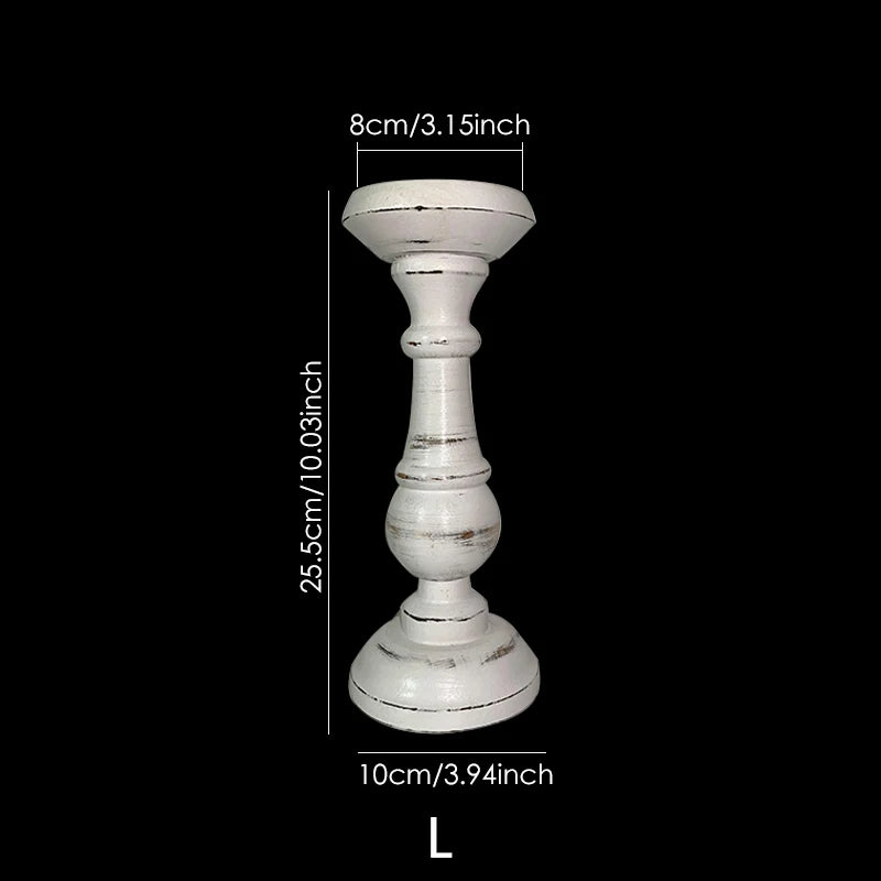 1Piece Wood Candlestick Tabletop Retro White Candle Holder Home Decoration Wooden Candles Rack Nostalgic Photography
