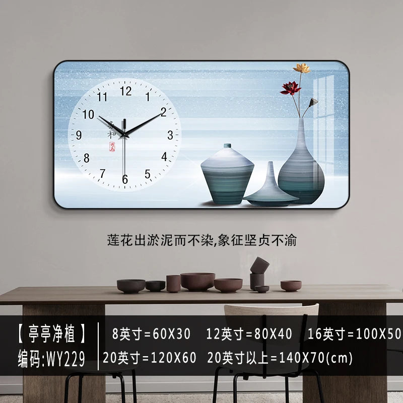 Modern Minimalist Living Room Clock Home New Chinese Style Noiseless Hanging Clock Creative All-Match Wall Hanging Clock Drawing
