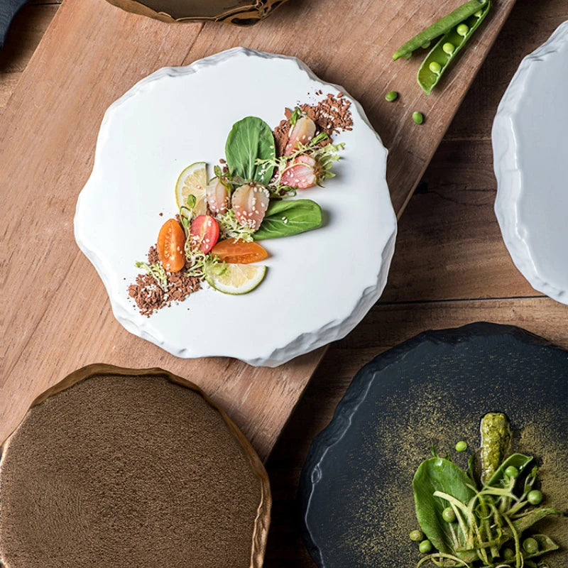 Creative Stone Pattern Ceramic Plate Dishes Western Food Steak Plate Dessert Plate Black and White Gold Special-shaped Tableware