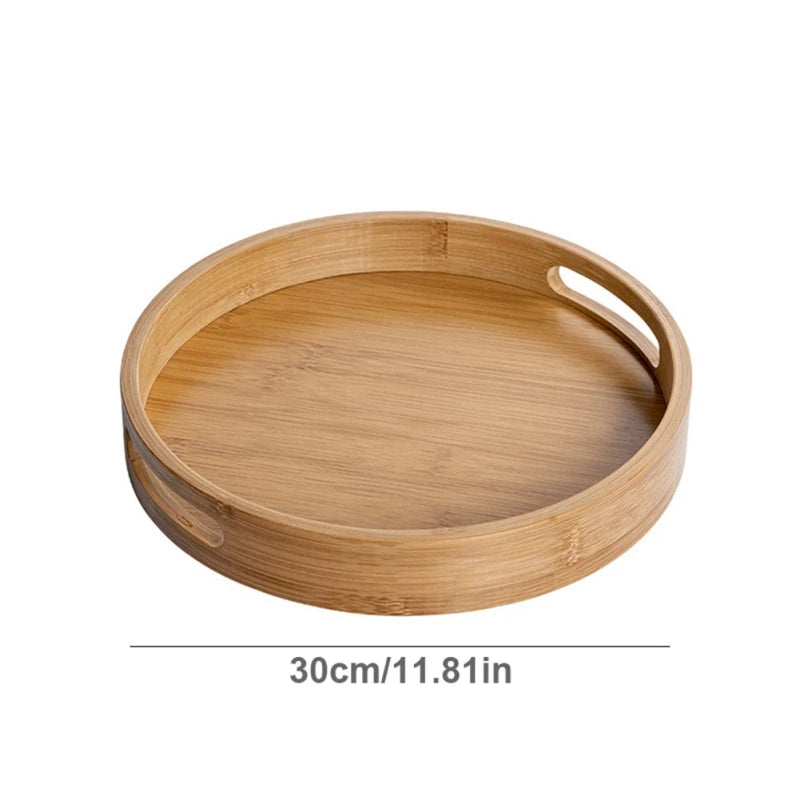 Wooden Round Serving Tray Decorative Bamboo Plate Tea Cup Food Dishes Storage Tray Drink Platter Plate Dinner Fruit Snack Trays