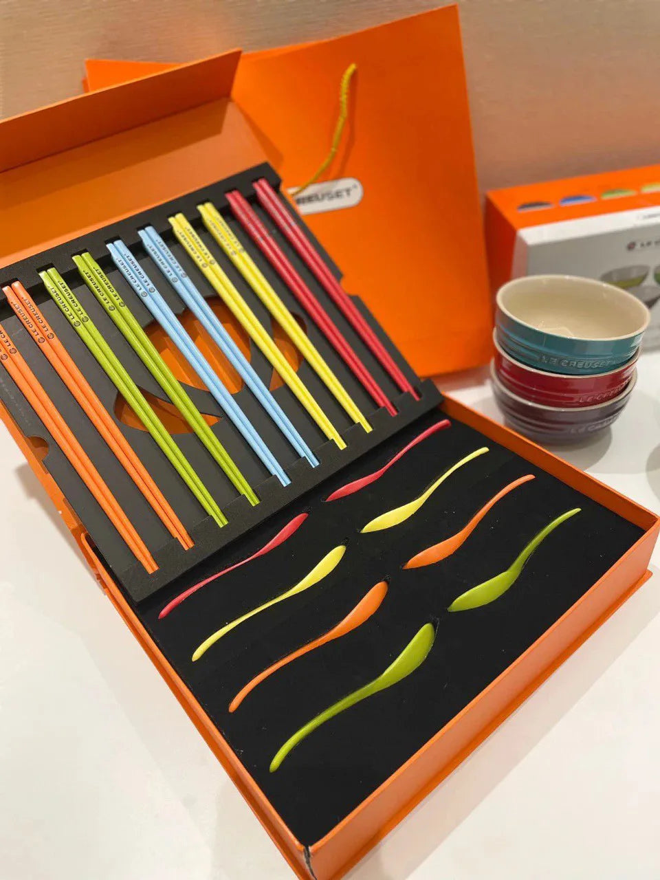 French LE CREUSET Rainbow Ceramic Chopsticks Healthy Dining Set Gift Box Colorful Tableware Home Kitchen Dining Accessories