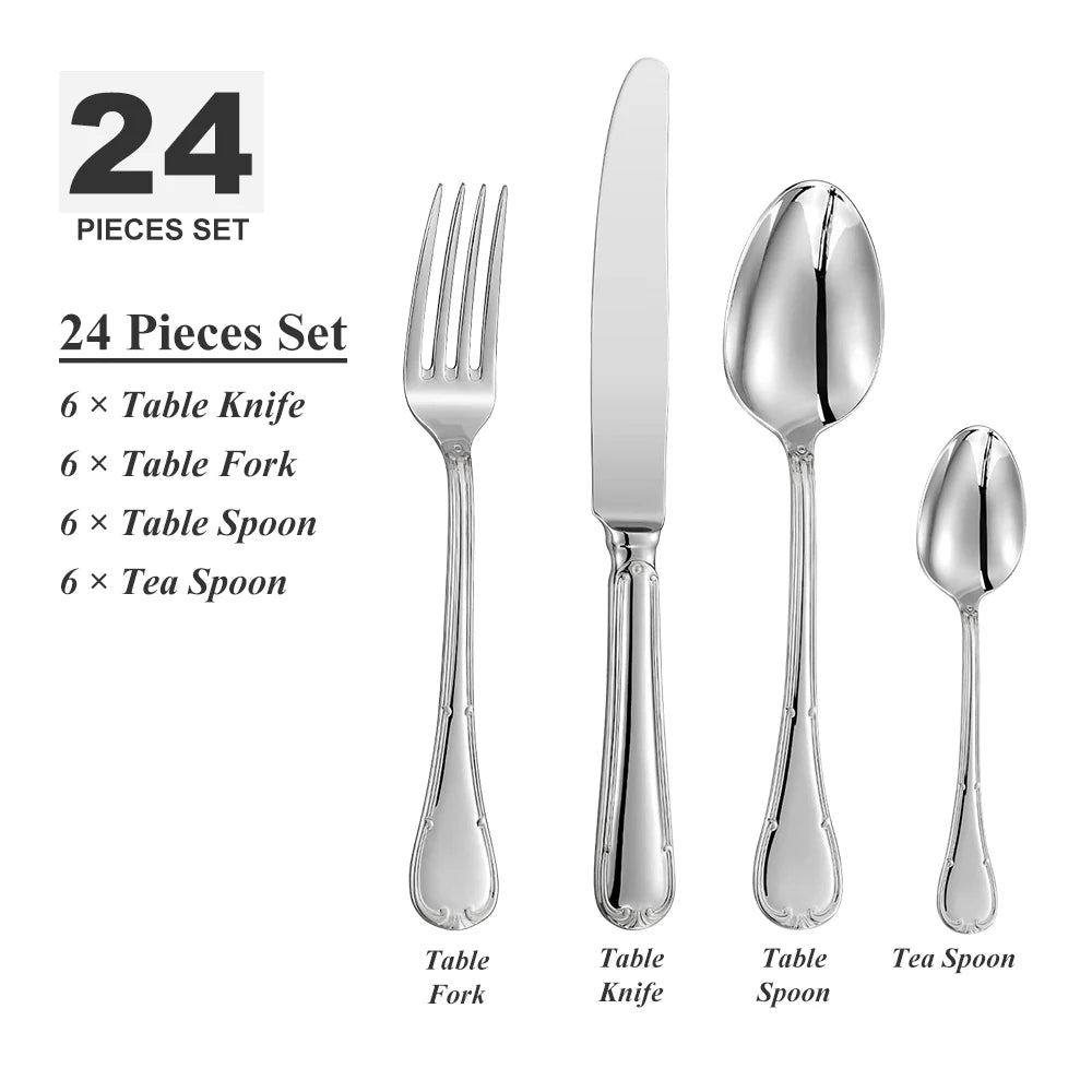 24 Piece Flatware Cutlery Set for 6 18/10 Stainless Steel Silverware Mirror Polished for Housewarming Restaurant Wedding Party