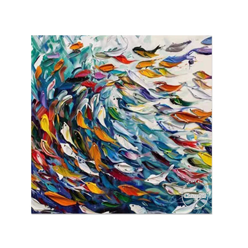 Modern Style Abstract Fish Art Wall Colorful Acrylic Design Textured Paintings Frameless Canvas Artwork Picture Wholesale Cheap