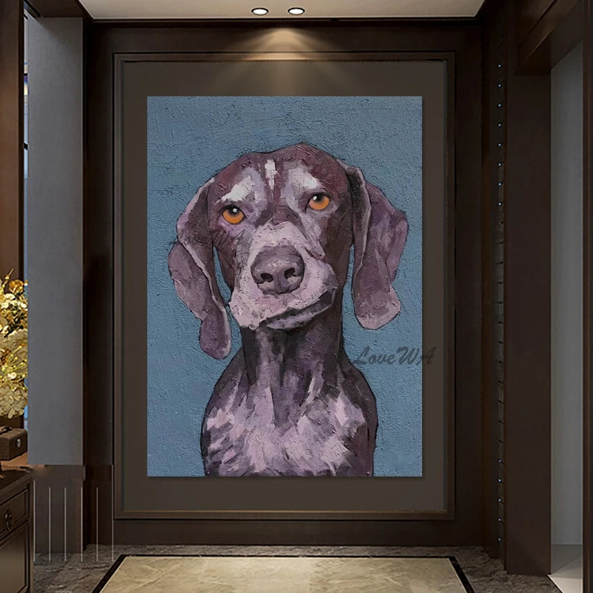 3d Dog Oil Paintings, Frameless, Canvas Animal Abstract Hand Drawing, Picture For Living Room, Acrylic Design Art Decoration