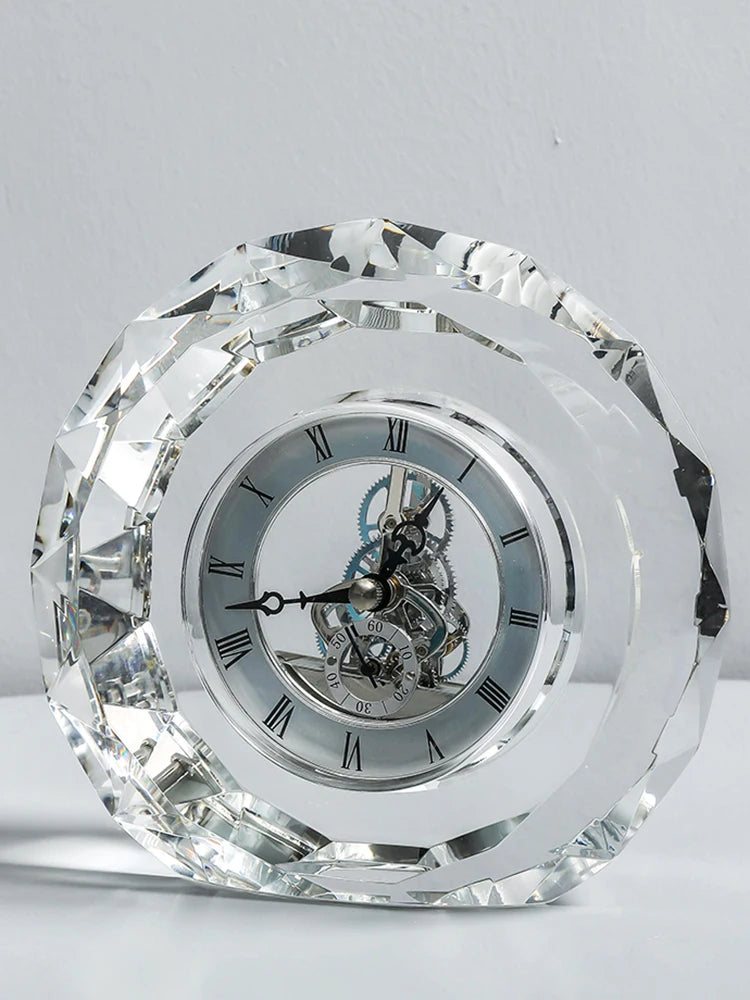 Modern Desk Clock Brief Silent Round Desk Clock Vintage Transparent Clocks Quartz Luxury Aesthetic Clocks Battery Home Decor