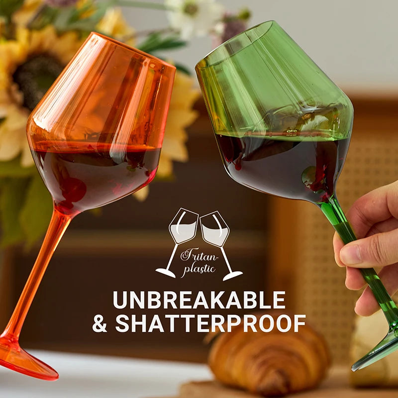 MICHLEY 2/4/6PCS Unbreakable Colorful Tritan Plastic Wine Glass Set Reusable Luxury For Party Outdoor Dishwasher Glassware